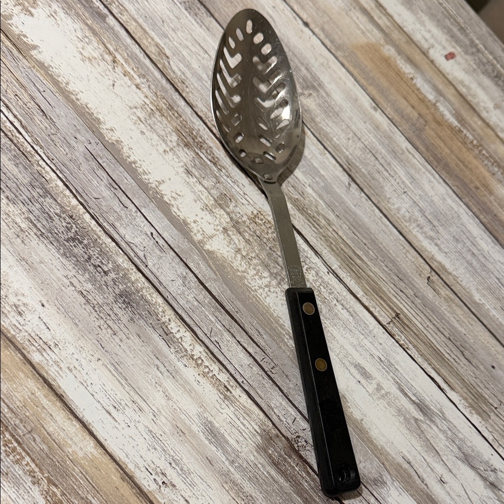 Stainless Steel Slotted Spoon with Black Handle